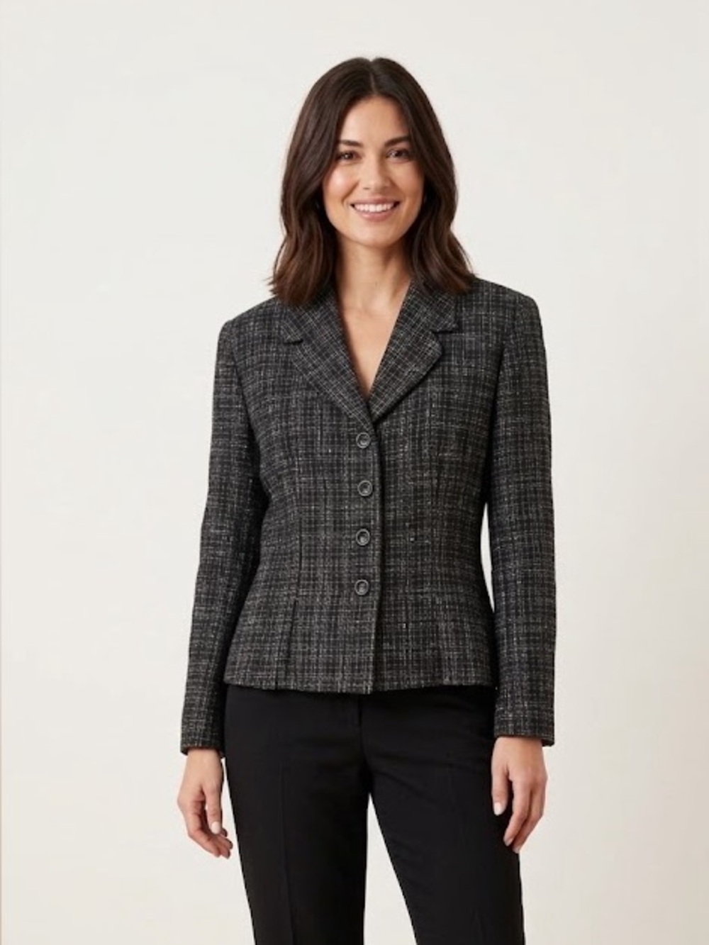 Gianni Petite Vintage Wool Blend Blazer Grid Pattern Jacket
